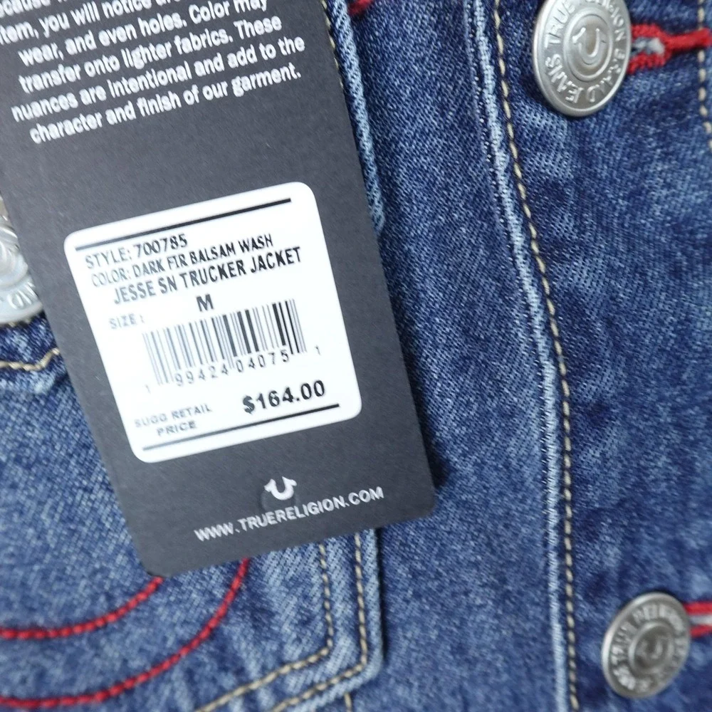NEW True Religion Jacket Mens M Blue Denim Jean Coat Type 3 Trucker Horseshoe